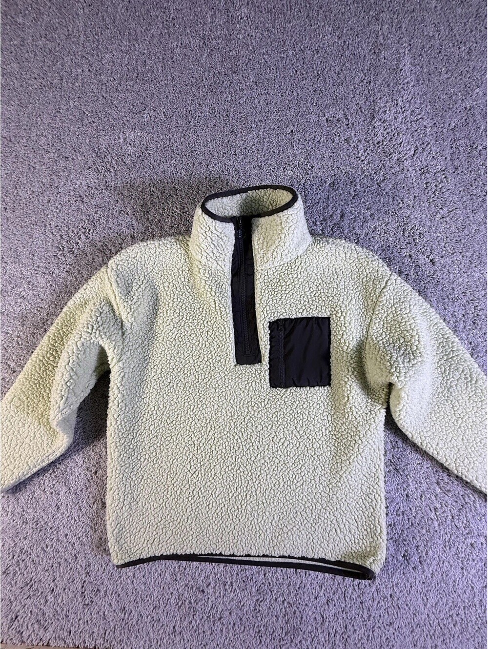 Lou & Grey Light Yellow and Olive Teddy Quarter Zip XS Oversized Sweatshirt